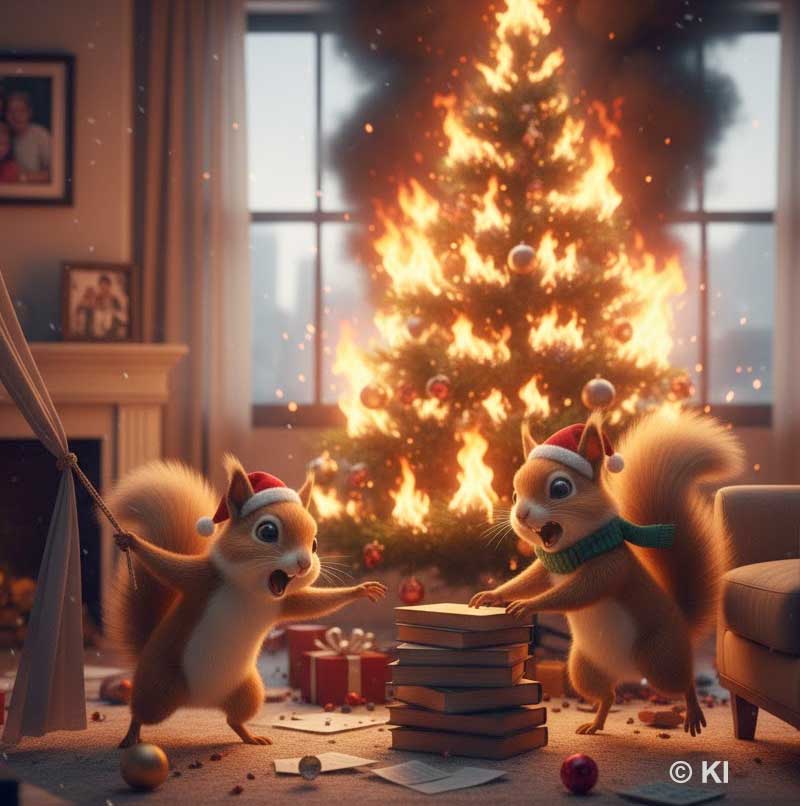 © KI, Bild zeigt zwei Hörnchen des ver.di Mitgliederservice. Ein Motiv aus dem Adventskalender. Copyright: KI