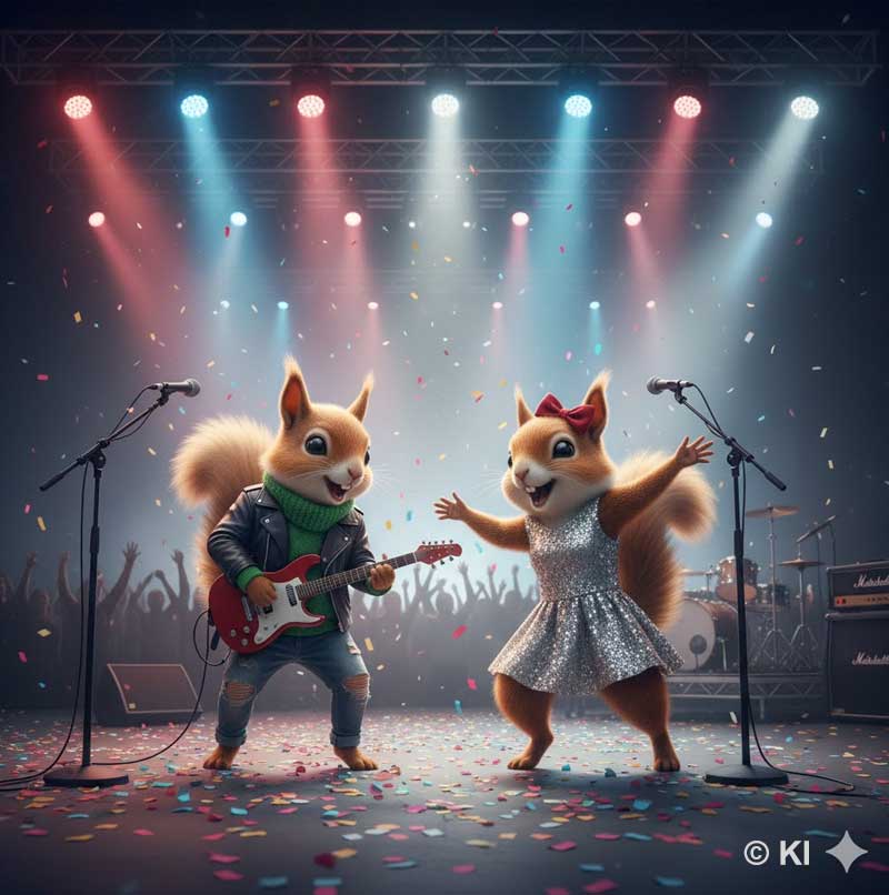 Bild zeigt 2 #DeinXtra Hörnchen beim Tanzen © KI