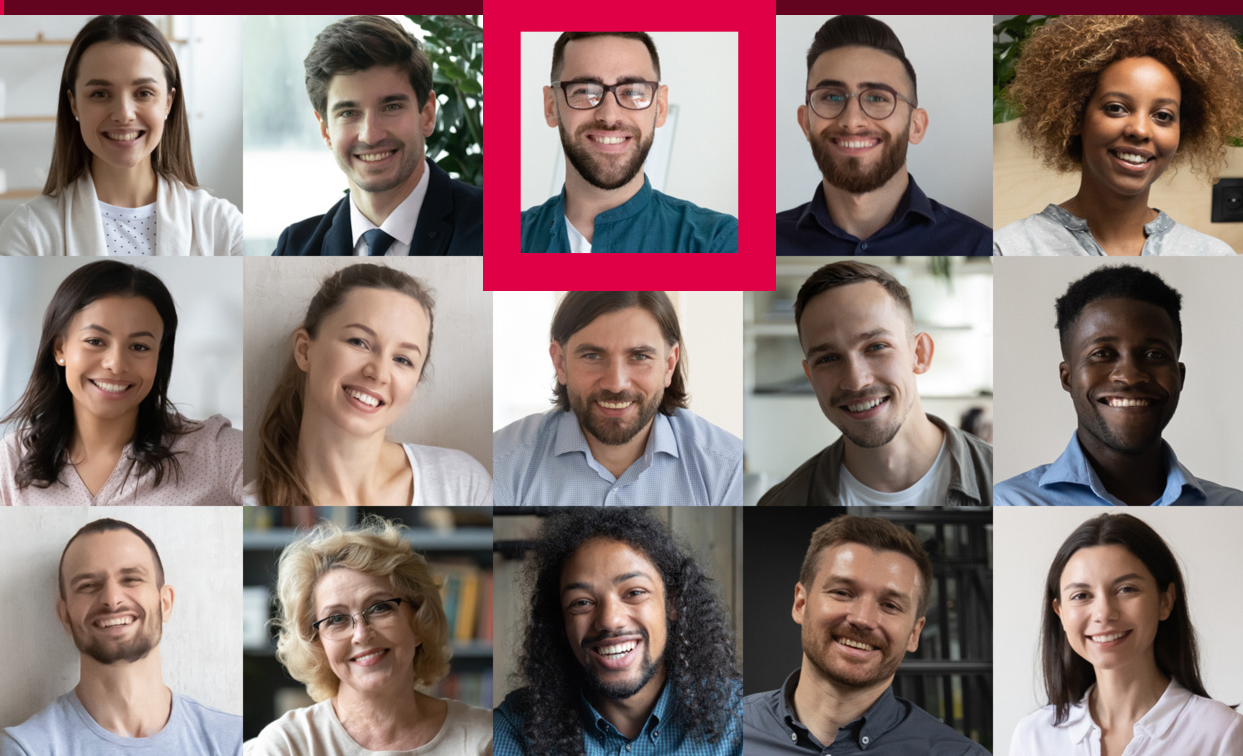 Bild zeigt verschiedene Porträts von Menschen und den Schriftzug: Wir suchen Dich!