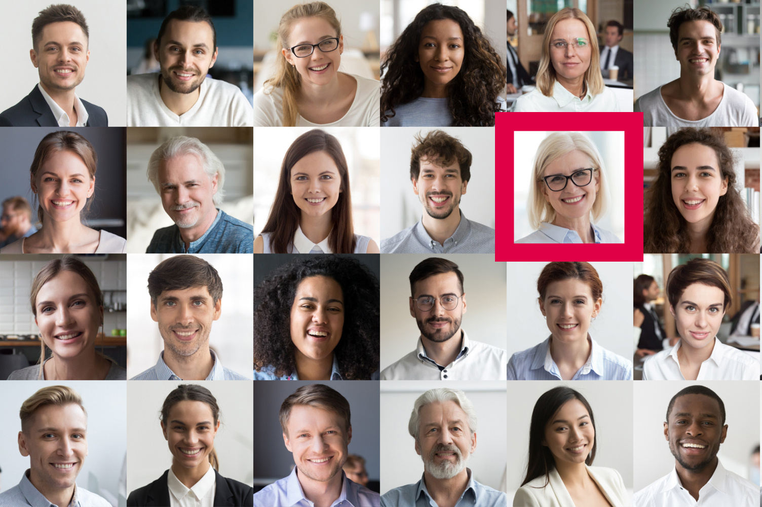 © Adobe Stock: fizkes Bild zeigt verschiedene Porträts von Menschen und den Schriftzug: Wir suchen Dich!